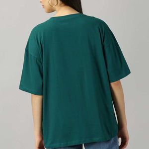 เสื้อยืดคอกลมโอเวอร์ไซส์สำหรับผู้หญิง สีพื้น แขนสั้น ทรงหลวม ผ้าฝ้ายเจอร์ซีย์ 100% ระบายอากาศได้ดี ใส่ได้ทุกฤดู - Product Image 5