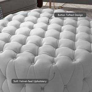 Round Gray <b>Ottoman</b> with Velvet Feel Button Tufted Design Padded Seat Upholstered Foot <b>Stool</b> for Home Office Living Room Entryway - Product Image 4