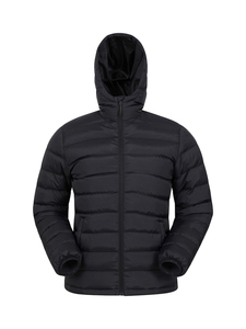 <b>Men's</b> <b>Black</b> Hooded Puffer Jacket Zipper Closure Solid Color Casual Style Winter Wear Regular Fit Windproof Polyester Wadding - Product Image 1