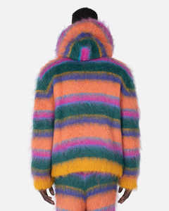 Autumn Winter <b>Long</b>-Sleeved Hooded Top <b>Cardigan</b> New Color Striped Zipper Button Decoration Loose Personality Fashion Made Mohair - Product Image 3