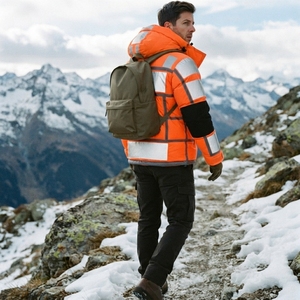 <b>Men</b> Orange <b>Reflective</b> Stand Collar Puffer <b>Jacket</b> Quilted Winter Coat High Visibility Insulated Workwear Outdoor Front <b>Jacket</b> - Product Image 3