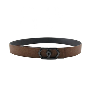 Ceinture en cuir pleine fleur personnalisée avec boucle ardillon métallique, motif écossais, décontractée, robuste, prix direct de gros - Product Image 3