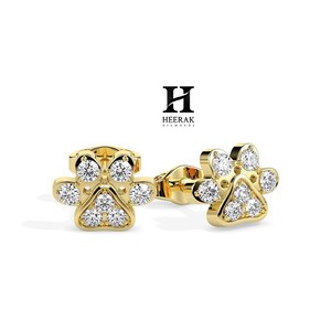 Aretes con Forma de Huella de Perro, Oro Rosa de 14K, Diamante Cultivado en Laboratorio, Aretes para Amantes de Mascotas, Joyería Animal con Moissanita Brillante - Product Image 4