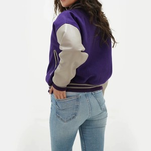 Women's Wool <b>Leather</b> Varsity <b>Jacket</b> Custom Letterman College Coat Casual Fashion Outerwear OEM ODM Sample Service - Product Image 2
