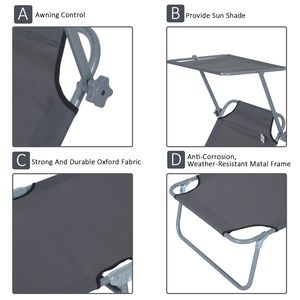 Sdraio Pieghevole Grigia con Parasole per Piscina Esterna, Cuscino in Olefin e Telaio in Alluminio, per Applicazioni a Bordo Piscina - Product Image 6