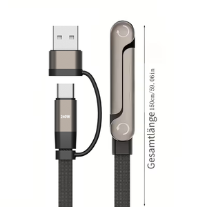 240W 编织式快速充电线，USB-C+USB-A 线，耐用且可折叠的充电线，用于数据同步，内置可调节手机支架 - Product Image 6