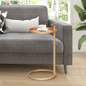 Portable Metal <b>Round</b> End <b>Table</b> with Lift Top 12"D X 23.5"H Glass and Marble Top for Living Room or Home <b>Bar</b> - Product Image 1