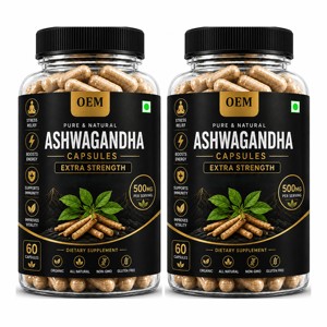 Capsules d'extrait de racine d'Ashwagandha naturel OEM/ODM 500mg, 60 unités, supplément pur de Withania somnifera pour le soutien du stress et de l'énergie - Product Image 2