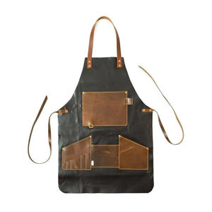 Tablier de cuisine en cuir véritable noir avec logo personnalisé pour cuisinier, barman, menuisier, coiffeur, chef - Product Image 1