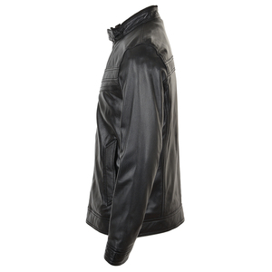 Men's Brown Cow Leather Moto Jacket Stand Collar Zipper Closure Regular Sleeve Autumn Biker Style Solid Color Slim Fit - Product Image 5