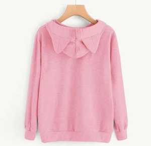 Sweat à capuche oreilles de chat avec imprimé chat endormi pour femme, vêtement décontracté d'automne en coton tricoté, coupe oversize avec poche avant - Product Image 4