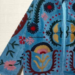 Indian Handmade Suzani Cotton Jacket Hand Embroidered Short Jacket Unisex Coat Handmade Suzani Short Jacket - Product Image 2