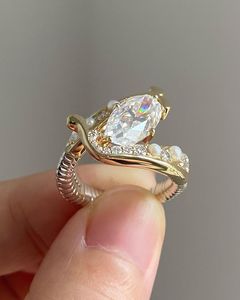 Bague de fiançailles Art Déco très prisée, style vintage, diamant de laboratoire taille Moval, cadeaux d'anniversaire, or massif 14 carats, clarté E/VS - Product Image 3