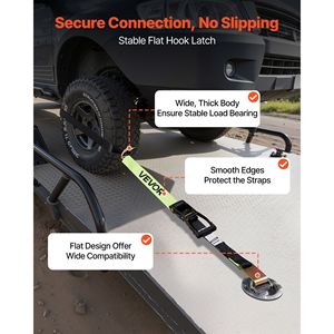 Kit de fixation de roue avec sangle de remorque de type pneu, kit de fixation pour voiture, crochet plat, résistance à la rupture de 10009 lb, attaches à cliquet - Product Image 5