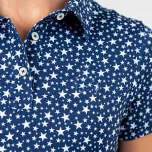 Polo de Mujer con Estampado de Puntos Azules, Manga Corta, Casual, Transpirable, Tejido de Poliéster, Corte Regular - Product Image 6