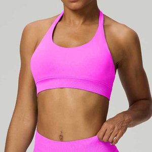 Soutien-gorge de sport jaune pour femme, col halter, sans armatures, respirant, couleur unie, sans coutures, coupe courte - Product Image 2