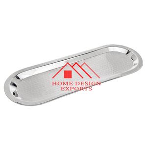 Plateau de service rectangulaire avec poignée en forme de feuille Plateau galvanisé en acier inoxydable poli argenté - Product Image 4