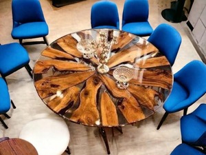 Mesa de Comedor Rectangular de Lujo Hecha a Mano con Madera de Acacia y Resina Epoxi para Hogar, Oficina, Hotel, Sala de Estar, Regalo de Diwali - Product Image 3