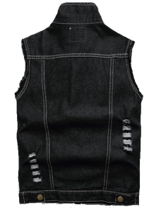 Chaleco Vaquero Vintage para Hombre SBEA IMPEX, Sin Mangas, Desgastado, Corte Ajustado, Casual, con Botones al Frente, para Otoño - Product Image 2