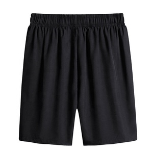 Shorts décontractés pour hommes, noirs unis, taille mi-haute, fermeture élastique, tissu tricoté, longueur courte - Product Image 1