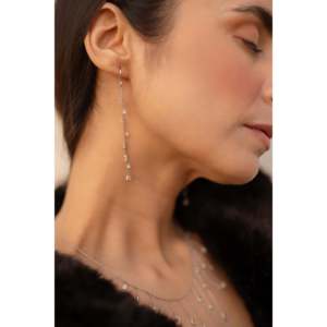 18K Gold Freshwater Pearl Zircon Drop Earrings-Modernist Duster Chain Design for Wedding & Engagement Third Party Certified - Product Image 5