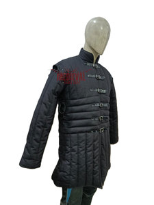 Gambesón Medieval Negro Hecho a Mano, Chaqueta Larga con Mangas Completas, Acolchado de Algodón, para Armadura de Caballero y Reenactamiento Histórico - Product Image 2
