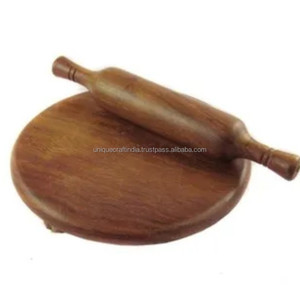 Handcrafted Mango Wood Chakla Belan Set Traditional <b>Rolling</b> <b>Board</b> and <b>Pin</b> for Roti Chapati Kitchen and Home Cooking Decor - Product Image 4