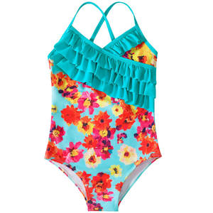 ชุดว่ายน้ำเด็กผู้หญิงแบบขายส่ง ลายดอกไม้เขตร้อน คอไขว้หลัง ผ้าโพลีเอสเตอร์ ไนลอน รับผลิตแบบ OEM/ODM - Product Image 6