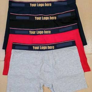 Men <b>Boxer</b> Briefs Mid-Rise Knitted Cotton Breathable Solid Color Custom Logo Waist Seamless Fusing Machine-Washable OEM Service - Product Image 1