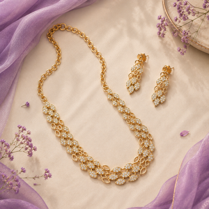 Women's Gold Plated Pearl Designer Necklace Set-Luxury Fine Jewelry with Oxidized Polish Nova Mart Brand - Product Image 1