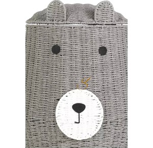 Modern Grey Bear Wicker Storage <b>Basket</b> <b>with</b> <b>Lid</b> Handcrafted Animal Toy Hamper Creative Decorative Bin Nursery Kid - Product Image 4