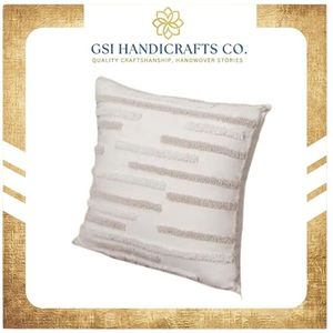 Funda de Cojín Cuadrada a Rayas de Algodón y Lino al Mejor Precio, Estilo Bohemio Bordado, Cierre de Sobre, Decoración para el Hogar - Product Image 2