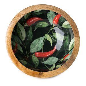 Tazón Redondo Tradicional de Madera para Servir Alimentos y Ensaladas, Tazón con Estampado de Flores Esmaltadas, Vajilla, Tazones para la Cena - Product Image 6