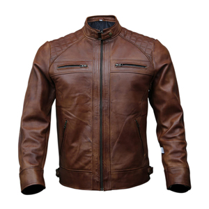 Veste en cuir écologique respirante et imperméable à col montant en toile, style aviateur, avec logo frontal, livraison rapide - Product Image 1
