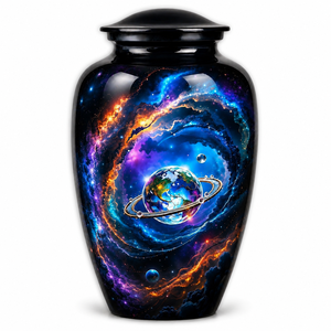 Autocollant commémoratif magnifique avec image de la galaxie cosmique et urne funéraire en émail pour cendres humaines - Product Image 1