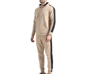 Beige <b>Colour</b> Hooded Tracksuit <b>Set</b> Full Sleeve Solid Color Casual Wear with Side Pockets and Elastic Waist Autumn Style - Product Image 2