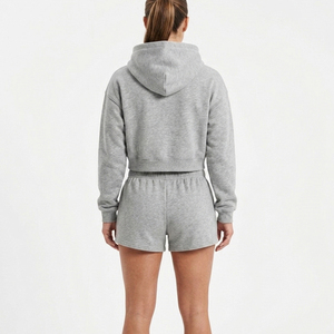 Women's Regular Fit Winter Wear Crop Hoodie and Shorts <b>Set</b> Custom Logo Size and Color Women Crop Hoodie and Shorts <b>Set</b> - Product Image 2