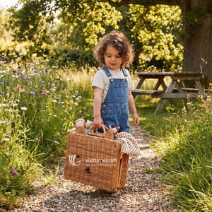 Bear Rattan <b>Suitcase</b> Woven Natural Fiber Kids Travel Trunk Picnic Basket Nursery <b>Storage</b> Leather Straps Home Decoration - Product Image 4