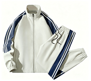Chándal Unisex con Capucha, Estampado a Rayas Blancas y Azul Marino, Cierre de Cremallera, Bolsillos Laterales, Estilo Deportivo Casual, Ropa de Invierno, Corte Holgado - Product Image 1