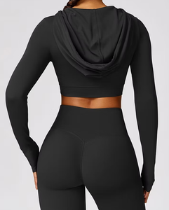 Custom Women Solid Hip Lifting <b>Workout</b> Pants Lightweight Hooded <b>Long</b> <b>Sleeve</b> Seamless Gym Crop <b>Tops</b> Set High Elastic OEM Service - Product Image 2