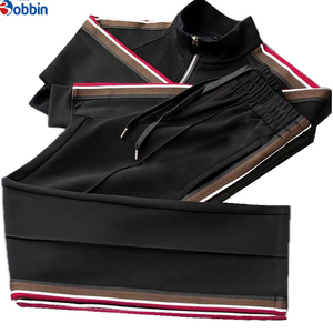 Men Clothes Outfit Hot Selling Trend 2Pcs Tracksuit Set Full Sleeve Half-Zip Sporty Striped <b>Joggers</b> with Side Pockets Sportswear - Product Image 5