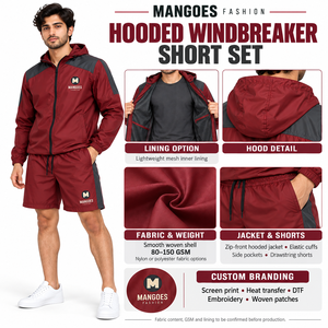 Unisex Maroon Windbreaker Tracksuit Hooded Full Sleeve Quick Dry Polyester/Cotton Sportswear Set <b>Lightweight</b> Summer Eco-Friendly - Product Image 6