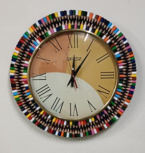 Handmade Colorful Pencil Wall <b>Clock</b> Round Analog Quartz <b>Clock</b> for Living Room Home Decor Modern Design MDF Frame - Product Image 5