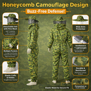 Combinaison d'apiculture antistatique camouflage avec voile amovible, protection intégrale du corps, combinaison de travail unisexe, respirante, en polyester - Product Image 4