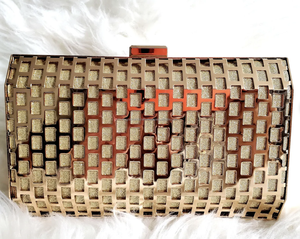 Nouveauté : Sac à main unique en acier treillis, sac de soirée géométrique, pochette à chaîne en pierre abstraite pour femme, plaqué argent sculpté - Product Image 1