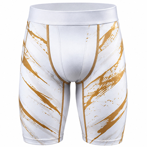 <b>White</b> Gold Printed <b>Men</b>’s Compression <b>Shorts</b> Quick Dry Stretch Gym Running Workout Training Custom Sublimation Sportswear OEM - Product Image 4
