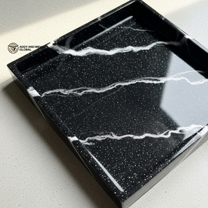 Luxury <b>Black</b> Marble Resin <b>Tray</b> with Gold Leaf Accent | Premium Decorative Serving <b>Tray</b> - Product Image 4