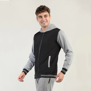 เสื้อฮู้ดซิปเต็มตัวผ้าฝ้ายฟลีซสองสีแบบกำหนดเองสำหรับผู้ชาย OEM สีดำเทา บล็อกสีสตรีทแวร์ แจ็คเก็ตฤดูหนาว - Product Image 6