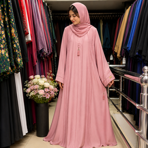 Abaya Premium con Abertura Frontal y Bordado Floral, Color Caqui Real, Abaya de Lujo con Bordado de Rosas, Abaya Abierta Elegante en Color Caqui Nida - Product Image 6