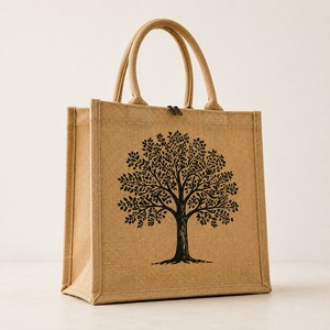 Premium Eco-Friendly Natural Jute Tote <b>Bag</b> Cartoon Pattern <b>Reusable</b> <b>Shopping</b> <b>Bag</b> with Rope Shoulder Strap Ethnic Style Gift - Product Image 1